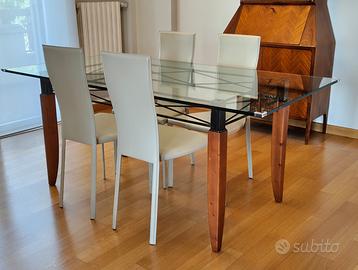 Tavolo pranzo vetro,  ferro e legno - 180 x 90
