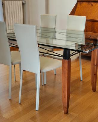 Tavolo pranzo vetro,  ferro e legno - 180 x 90