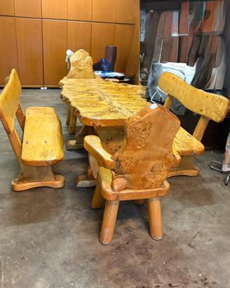 Set da pranzo ristico artigianale in legno massicc
