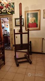 Antico cavalletto pittore in legno bifacciale