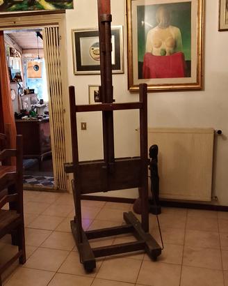 Antico cavalletto pittore in legno bifacciale