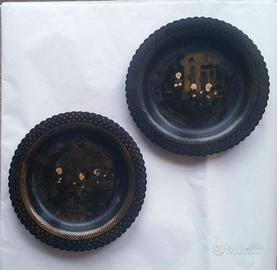 Coppia piattini in papier-mache, epoca fine Ottoce