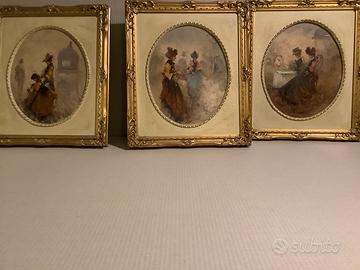 3 quadri di Antonio  Pecorelli Dame Parigine