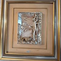 QUADRO PAESAGGIO RILIEVO FOGLIA ARGENTO