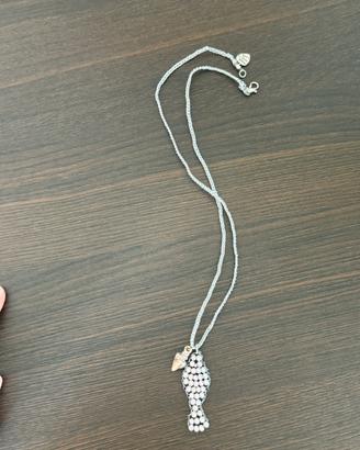 Collana. A incinetto gatta a mano argento cristall
