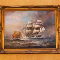 Olio su tela "Veliero in mare"