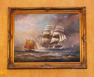 Olio su tela "Veliero in mare"