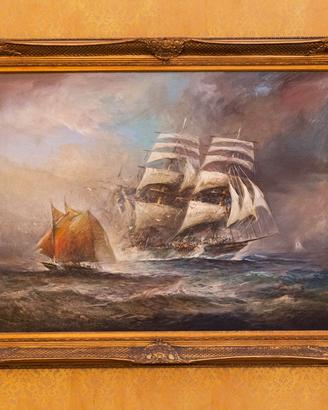 Olio su tela "Veliero in mare"