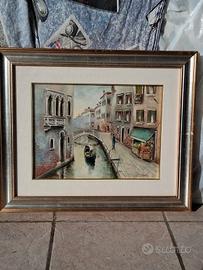 Quadro Dipinto Olio su Tela Scorcio di Venezia
