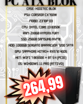 BLOK|750W|Z370|I3-8350K|16GB|1256GB|WIFI7|W11PRO