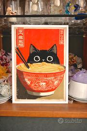 A4 poster cat ramen japanese style art + cornice