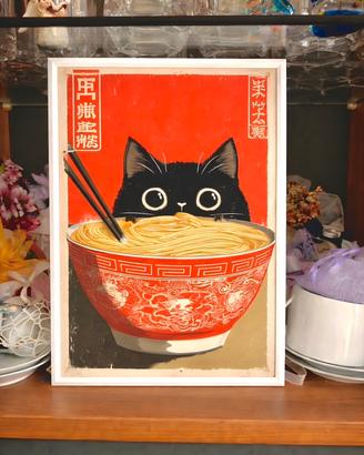 A4 poster cat ramen japanese style art + cornice