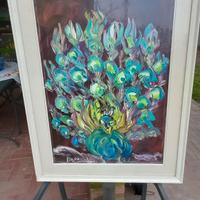  quadro olio su tela. pavone. Giulio Ongarelli