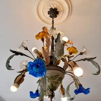 Lampadario in ferro e vetro artigianale