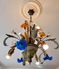 Lampadario in ferro e vetro artigianale