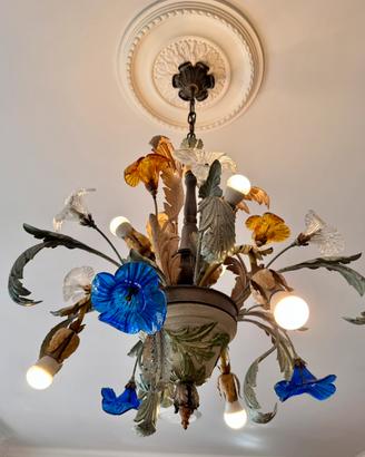 Lampadario in ferro e vetro artigianale