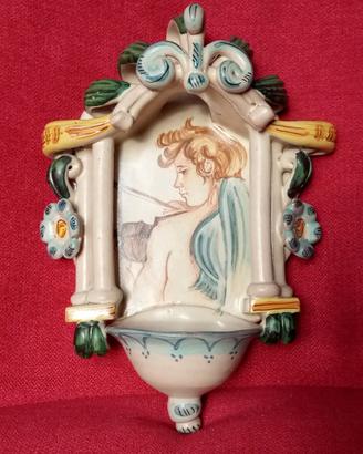 Vecchia acquasantiera ceramica smaltata perfetta