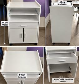 Mobile bianco multiuso con cassetto su ruote
