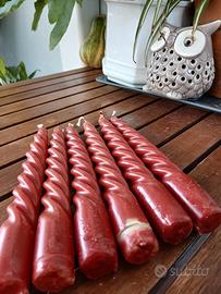 set di 6 candele a torciglioni rosse