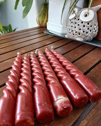 set di 6 candele a torciglioni rosse