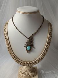 Collana Vintage Art Nouveau Ottone forma piuma