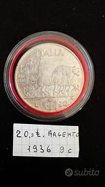 20 Lire Argento 1936 XIV - Quadriga Veloce Regno d