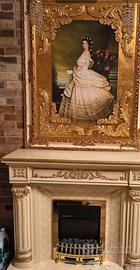 Quadro gigante con luci e camino stufa in legno