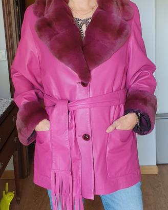 Giacca in vera pelle color fucsia