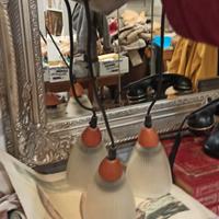 Lampadario vintage a 3 luci–legno ciliegio e vetro