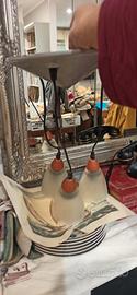 Lampadario vintage a 3 luci–legno ciliegio e vetro