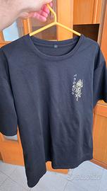 Maglietta oversize nera stile giapponese, kanji