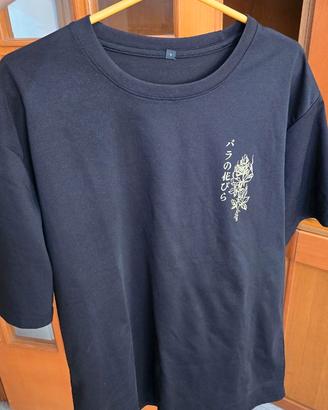 Maglietta oversize nera stile giapponese, kanji