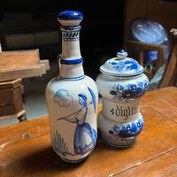 Set vintage contenitori in ceramica bianca e blu