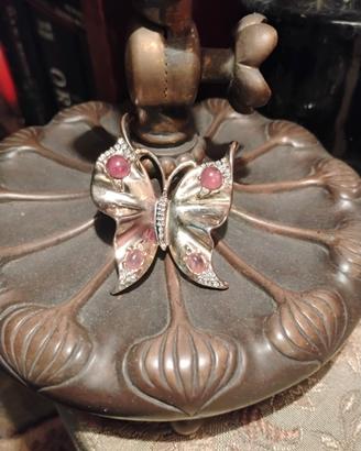Spilla vintage'60 farfalla in volo ametiste strass