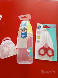 Ciuccio, biberon e forbicine neonato mai usati