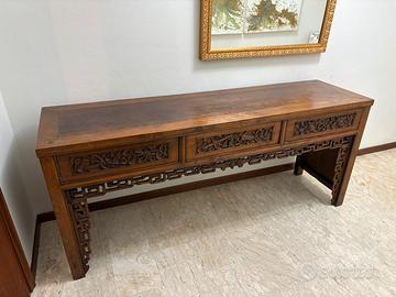 Consolle cinese olmo intagliato