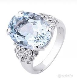 ANELLO ORO 18kt. DIAMANTI ED ACQUAMARINA ct. 6,67