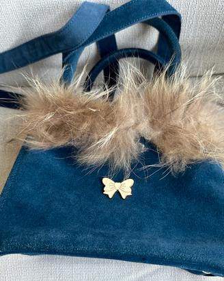 Borsa fixdesign camoscio blu con pelo