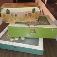 set scatole legno  fatte in decoupage