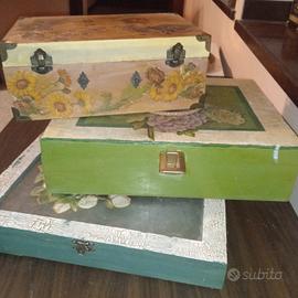set scatole legno  fatte in decoupage
