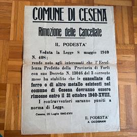 Manifesto Storico 1940 Cesena-Rimozione Cancellate
