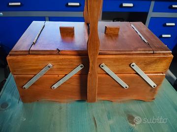  Scatola da Cucito Vintage in Legno a Fisarmonica 