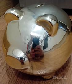 Salvadanaio maialino ceramica oro/argento lucido