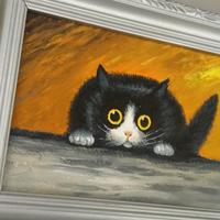 Quadro a olio-gatto nero 