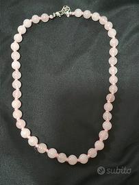 collana e bracciale  pietra quarzo rosa 
