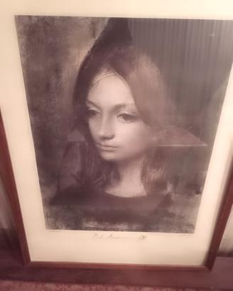 Litografia Pietro Annigoni - Ritratto Femminile