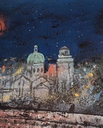 litografia Quadro Franco Rognoni "Verona di notte"