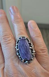 Anello argento 925 con Charoite ovale