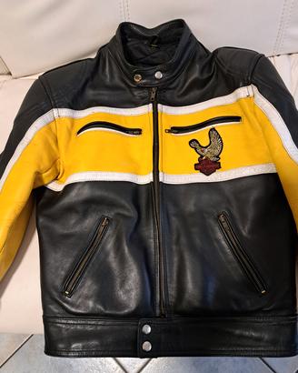 Giubbotto pelle nero giallo vintage