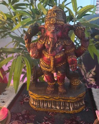 Ganesha in legno policromo - Scultura indiana